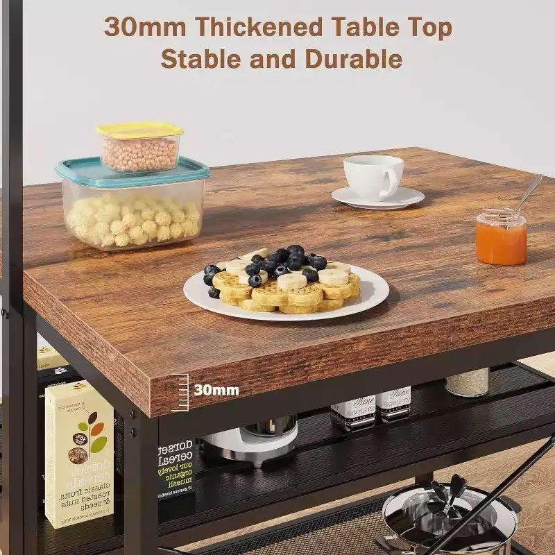 42/47" Kitchen Island with Storage & Seating – 3-Tier Baker's Rack, Microwave Stand, Dining Table for 4