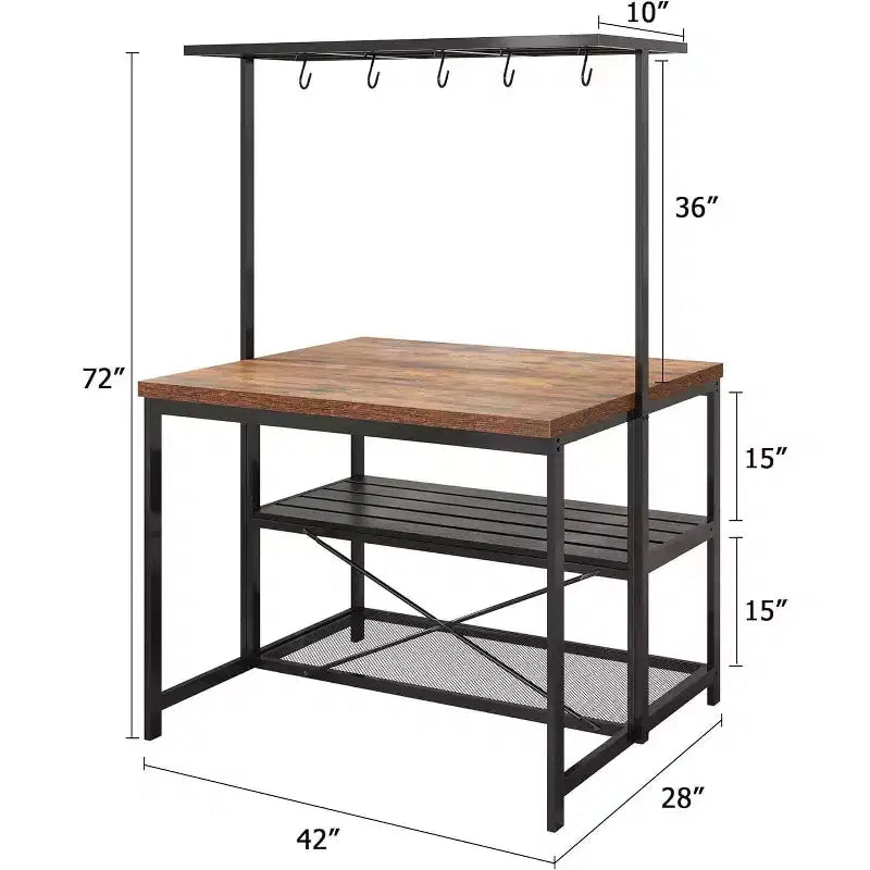 42/47" Kitchen Island with Storage & Seating – 3-Tier Baker's Rack, Microwave Stand, Dining Table for 4