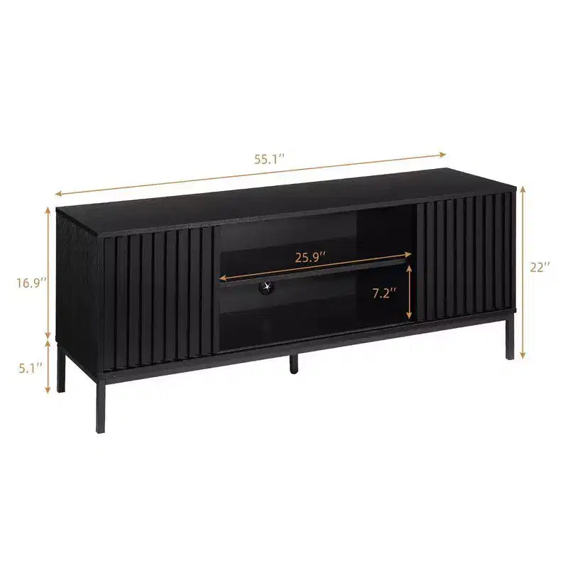 Black TV Stand for 32–65" TVs – Modern Entertainment Center with Storage Cabinets