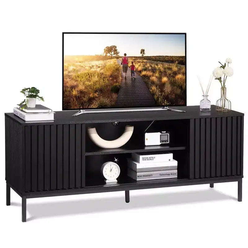 Black TV Stand for 32–65" TVs – Modern Entertainment Center with Storage Cabinets