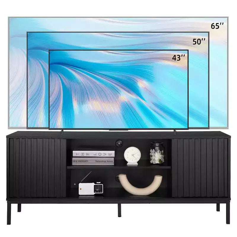 Black TV Stand for 32–65" TVs – Modern Entertainment Center with Storage Cabinets
