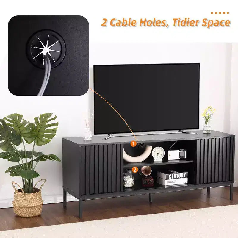 Black TV Stand for 32–65" TVs – Modern Entertainment Center with Storage Cabinets