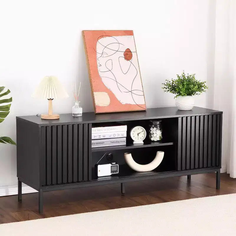 Black TV Stand for 32–65" TVs – Modern Entertainment Center with Storage Cabinets
