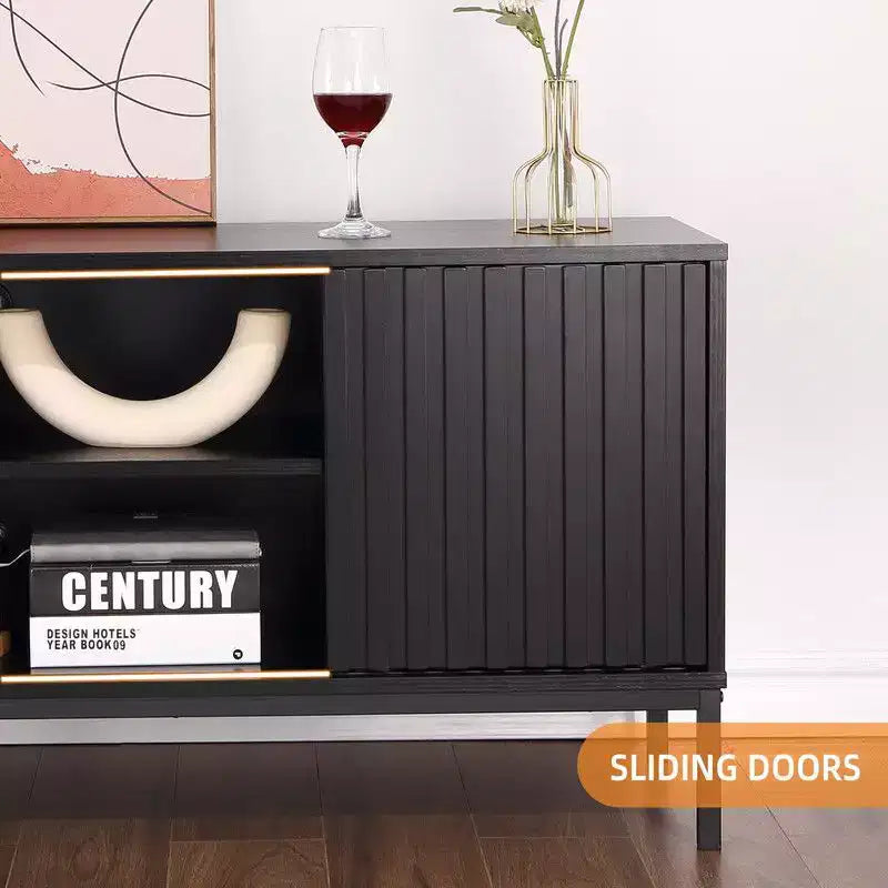 Black TV Stand for 32–65" TVs – Modern Entertainment Center with Storage Cabinets