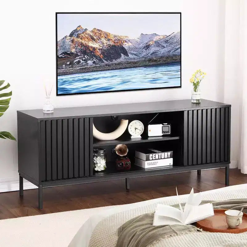 Black TV Stand for 32–65" TVs – Modern Entertainment Center with Storage Cabinets