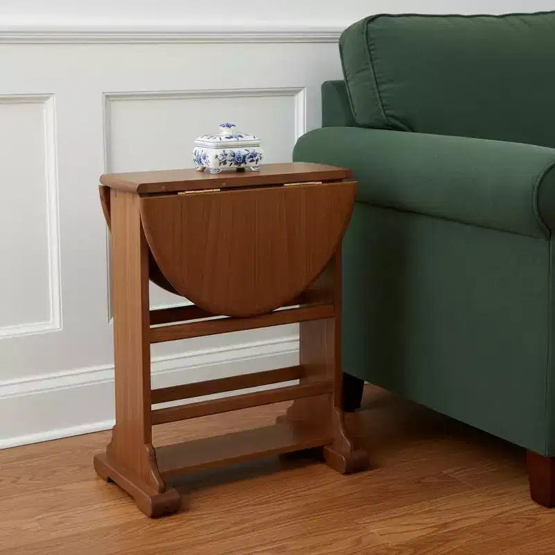 21" Brown Solid Wood Oval Drop Leaf End Table