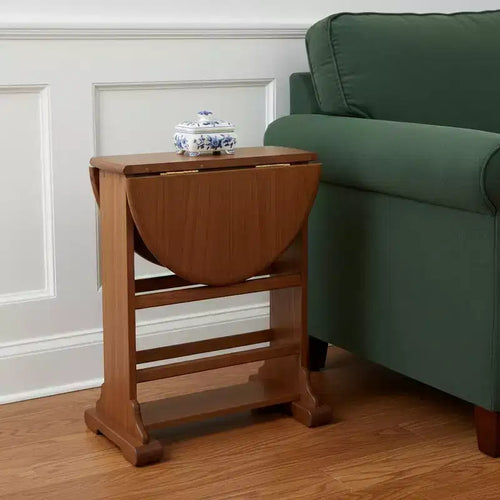 21" Brown Solid Wood Oval Drop Leaf End Table