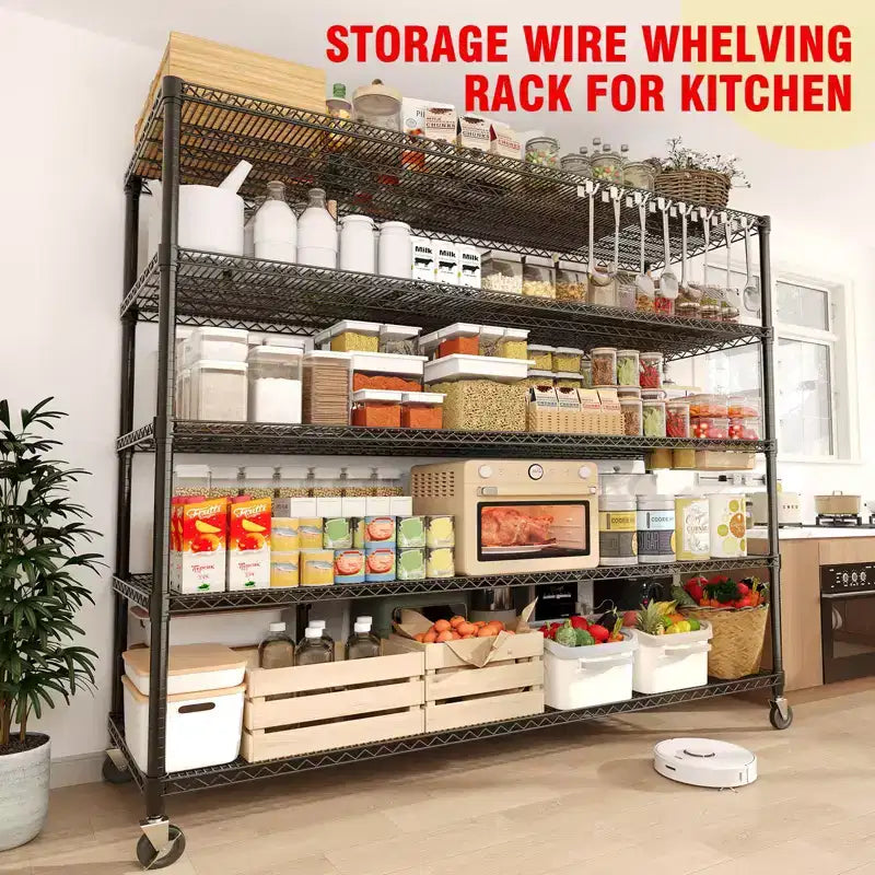 73" Heavy Duty 4-Tier Storage Shelving Unit – 2640LBS Capacity, Wheels & Feet, Garage & Pantry