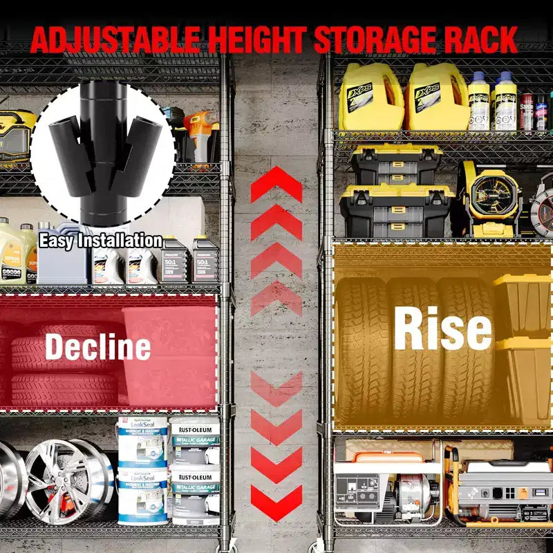 73" Heavy Duty 4-Tier Storage Shelving Unit – 2640LBS Capacity, Wheels & Feet, Garage & Pantry
