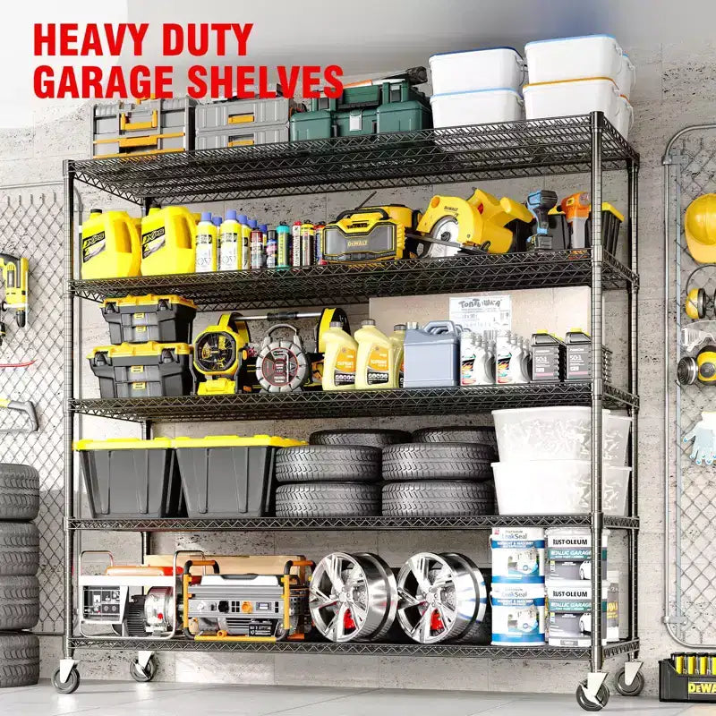 73" Heavy Duty 4-Tier Storage Shelving Unit – 2640LBS Capacity, Wheels & Feet, Garage & Pantry