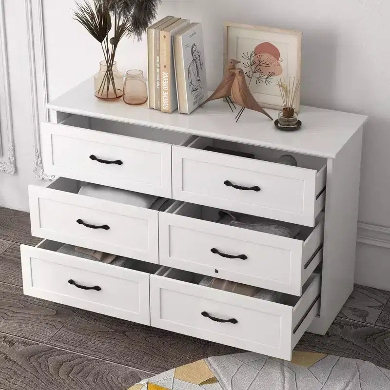 6-Drawer Wooden Dresser with Metal Handles – Farmhouse Storage Chest for Bedroom & Living Room