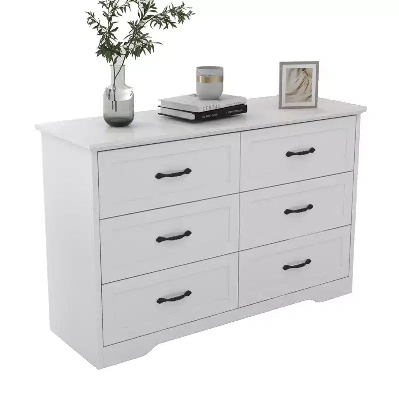 6-Drawer Wooden Dresser with Metal Handles – Farmhouse Storage Chest for Bedroom & Living Room
