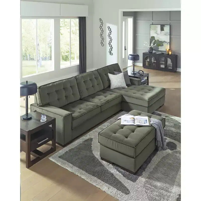 Oversized Accent Ottoman – Tufted Polyester Upholstery, Olive Green