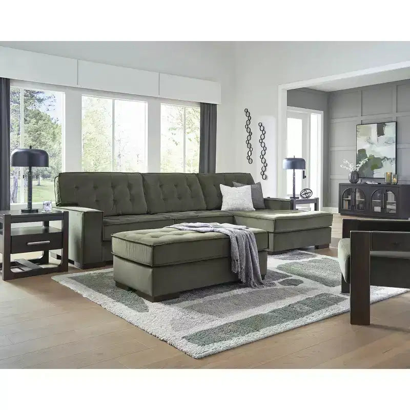 Oversized Accent Ottoman – Tufted Polyester Upholstery, Olive Green
