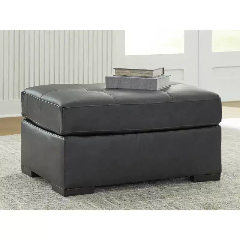Oversized Accent Ottoman – Top Grain Leather Cushion, Fog Black