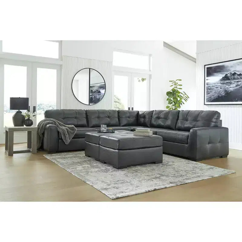 Oversized Accent Ottoman – Top Grain Leather Cushion, Fog Black
