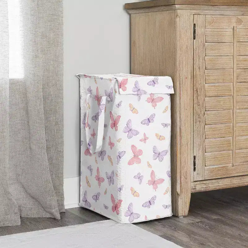 Girls Foldable Laundry Hamper with Handles – Butterfly Pink & Purple