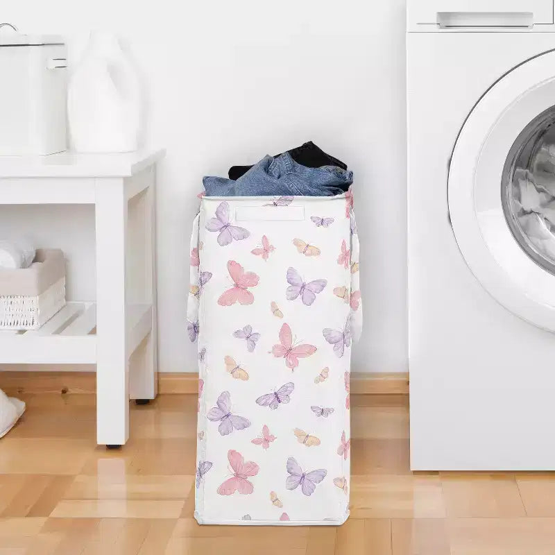 Girls Foldable Laundry Hamper with Handles – Butterfly Pink & Purple