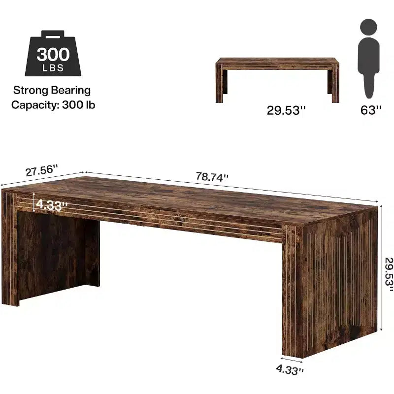 79" Extra Long Two-Person Double Desk – Wooden Computer Writing Table, Vintage Brown
