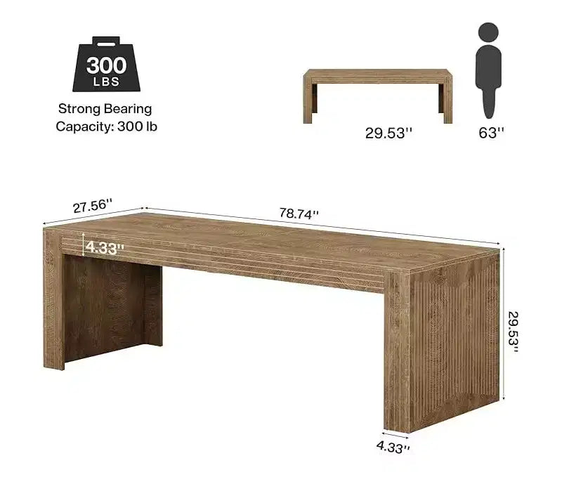 79" Extra Long Two-Person Double Desk – Wooden Computer Writing Table, Vintage Brown