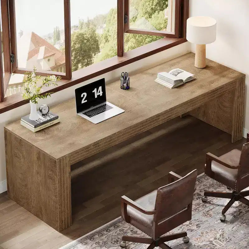 79" Extra Long Two-Person Double Desk – Wooden Computer Writing Table, Vintage Brown