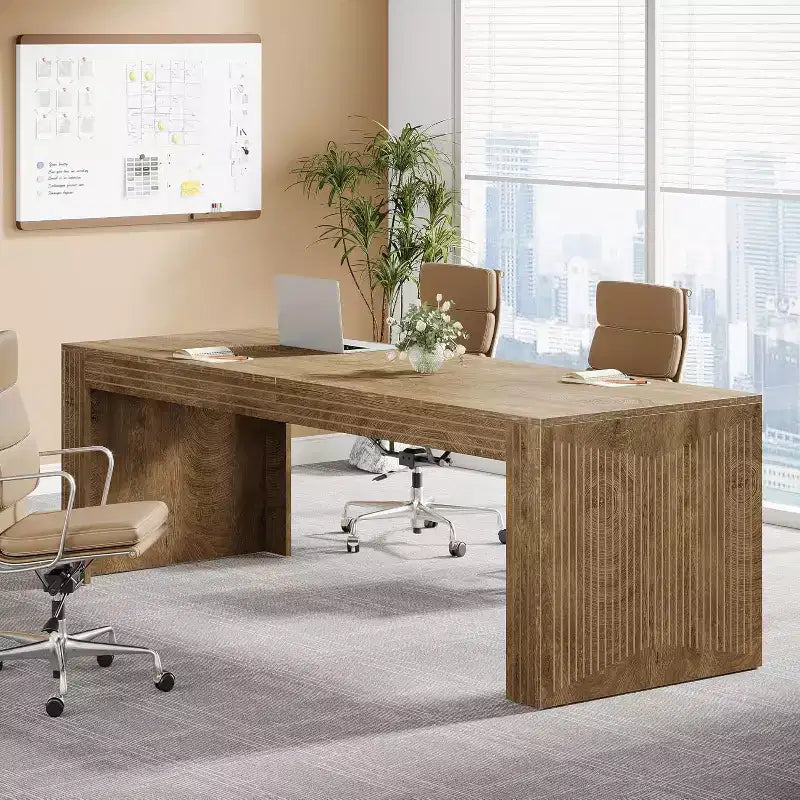 79" Extra Long Two-Person Double Desk – Wooden Computer Writing Table, Vintage Brown