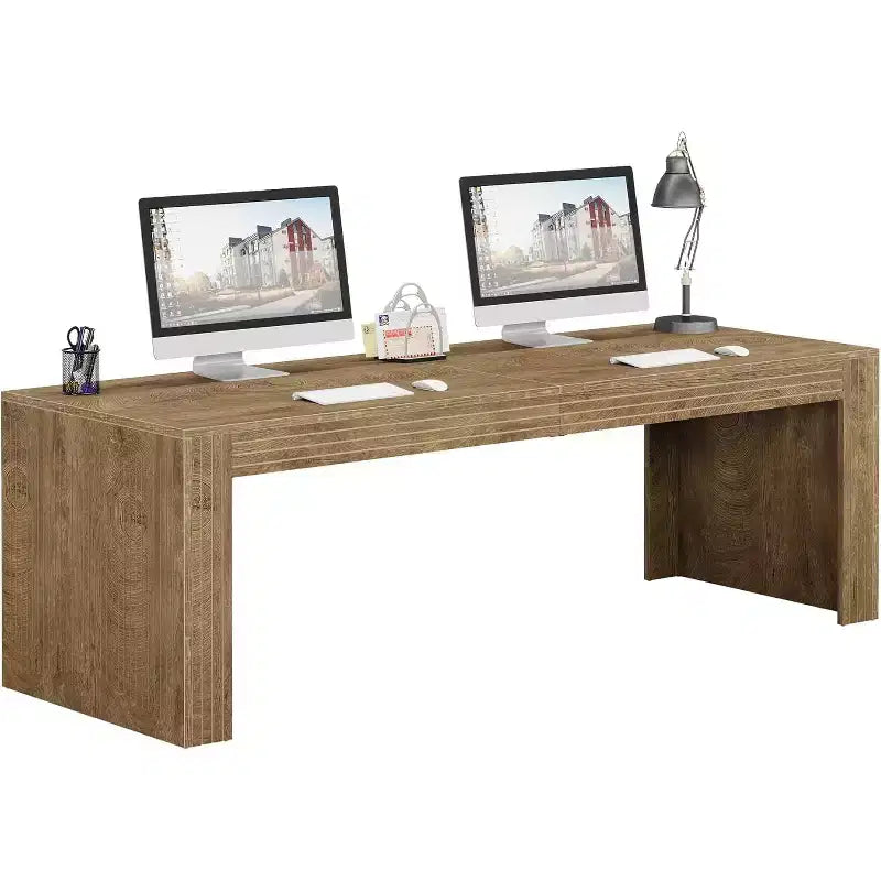 79" Extra Long Two-Person Double Desk – Wooden Computer Writing Table, Vintage Brown