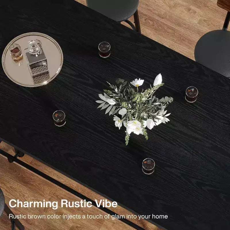 63" Industrial Counter Height Bar Table – Pub Table with Metal Footrest, Black
