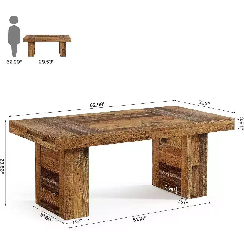 63" Farmhouse Dining Table for 6 – Rectangle Wooden Kitchen Table, Heavy-Duty Legs, Rustic Brown