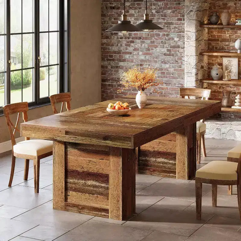 63" Farmhouse Dining Table for 6 – Rectangle Wooden Kitchen Table, Heavy-Duty Legs, Rustic Brown