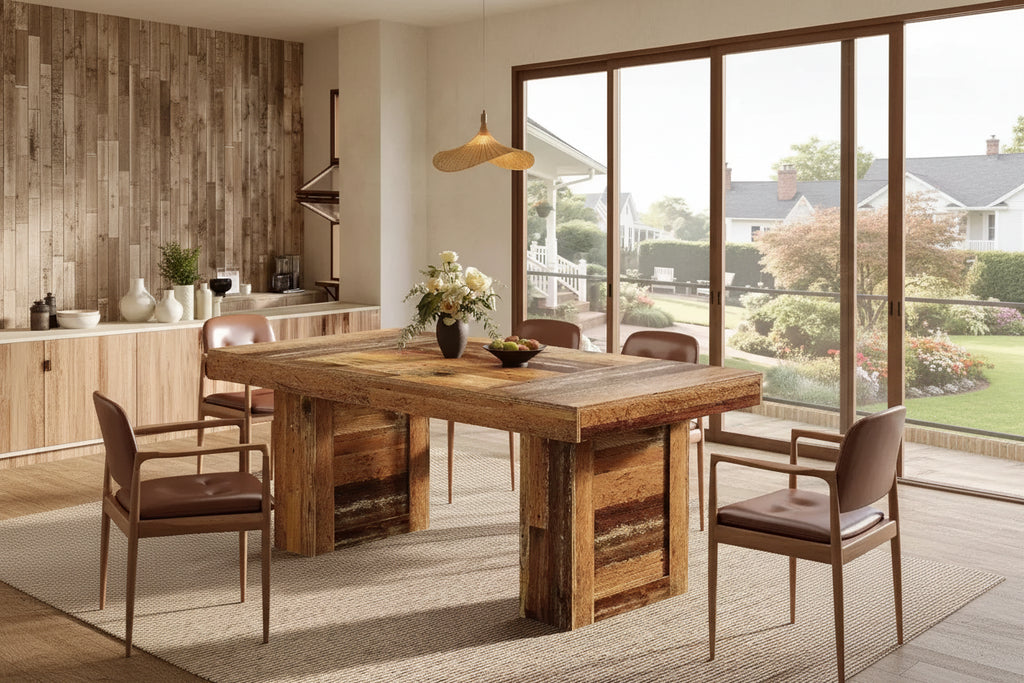 63" Farmhouse Dining Table for 6 – Rectangle Wooden Kitchen Table, Heavy-Duty Legs, Rustic Brown