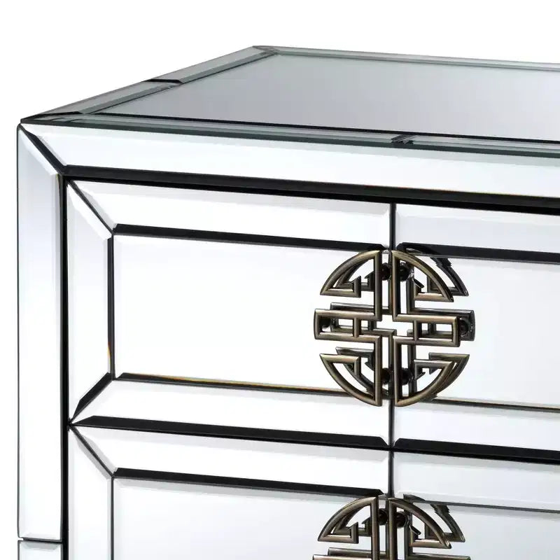 3-Drawer Mirrored Nightstand – Antique Bronze, Beveled Edges, No Assembly Required