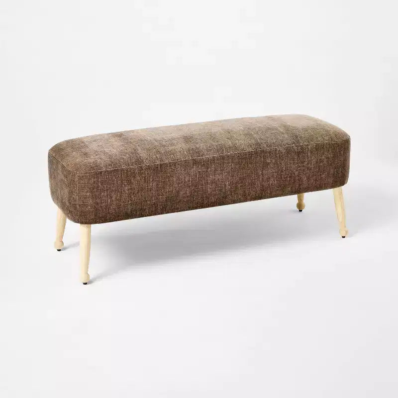 Upholstered Wooden Bench – Natural Wood & Dark Brown
