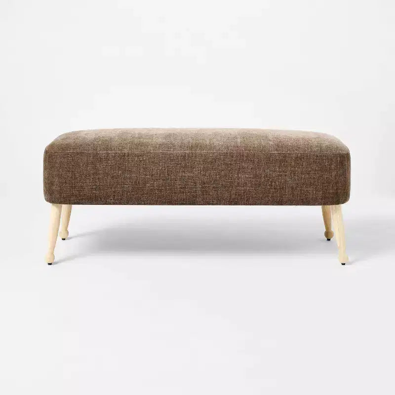 Upholstered Wooden Bench – Natural Wood & Dark Brown