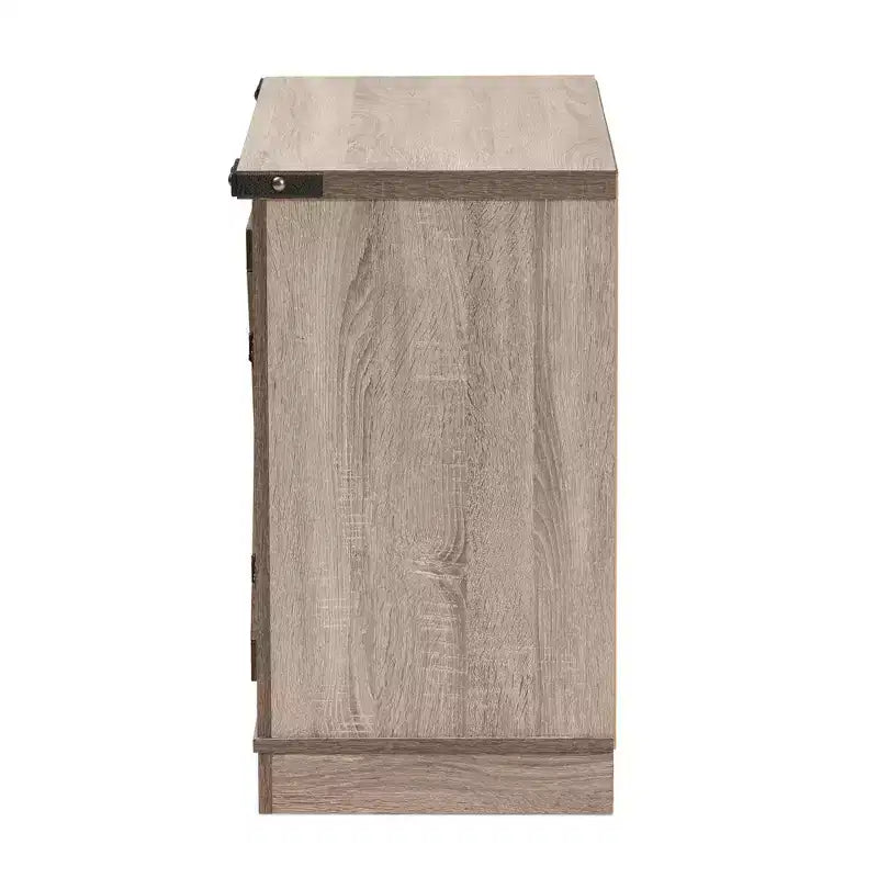 Wayne Farmhouse Wood 2-Door Shoe Storage Cabinet – Oak Brown, Holds 9 Pairs