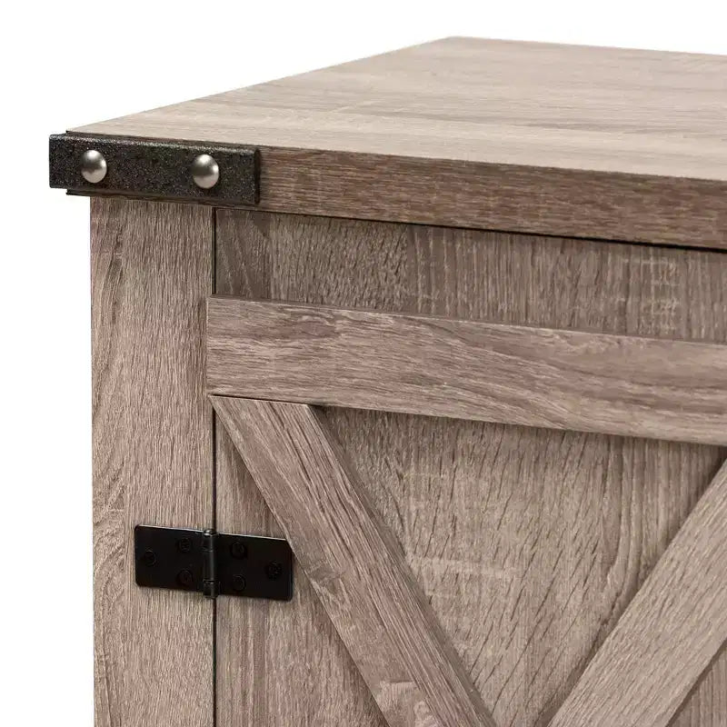 Wayne Farmhouse Wood 2-Door Shoe Storage Cabinet – Oak Brown, Holds 9 Pairs