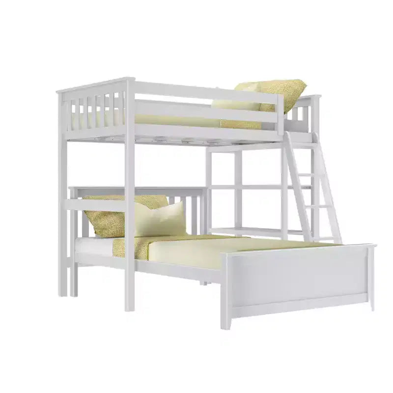 Solid Wood L-Shaped Bunk Bed – Twin over Full with Bookcase for Kids