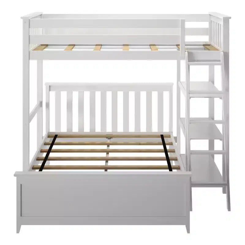 Solid Wood L-Shaped Bunk Bed – Twin over Full with Bookcase for Kids