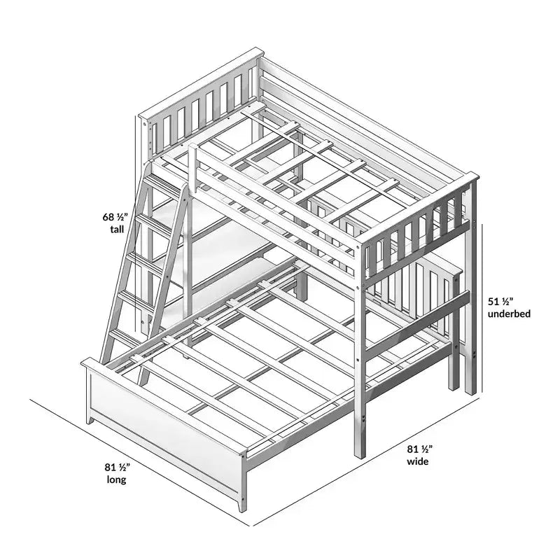 Solid Wood L-Shaped Bunk Bed – Twin over Full with Bookcase for Kids