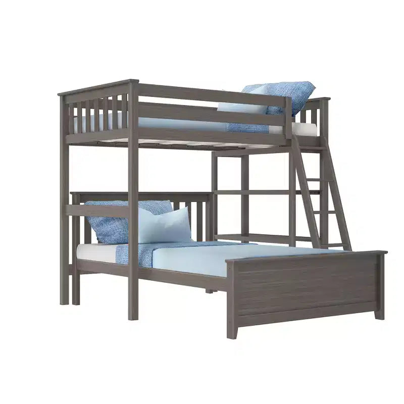 Solid Wood L-Shaped Bunk Bed – Twin over Full with Bookcase for Kids