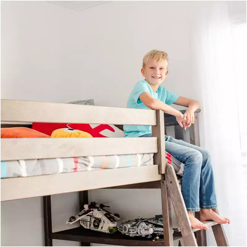 Solid Wood L-Shaped Bunk Bed – Twin over Full with Bookcase for Kids