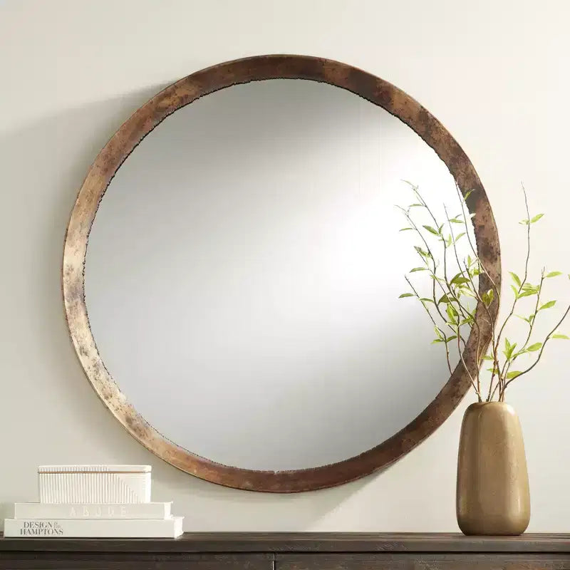 34" Round Decorative Wall Mirror – Rustic Hammered Jagged Metal Frame