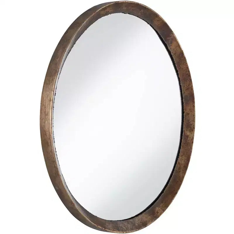 34" Round Decorative Wall Mirror – Rustic Hammered Jagged Metal Frame