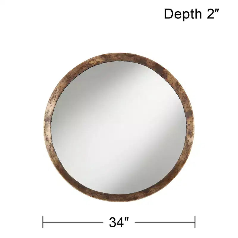 34" Round Decorative Wall Mirror – Rustic Hammered Jagged Metal Frame