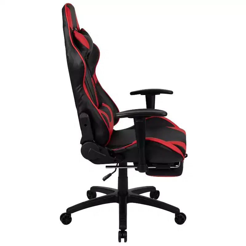 X30 Ergonomic Office Chair – Reclining Back & Slide-Out Footrest, Red LeatherSoft