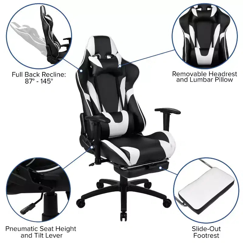 X30 Ergonomic Office Chair – Reclining Back & Slide-Out Footrest, Red LeatherSoft