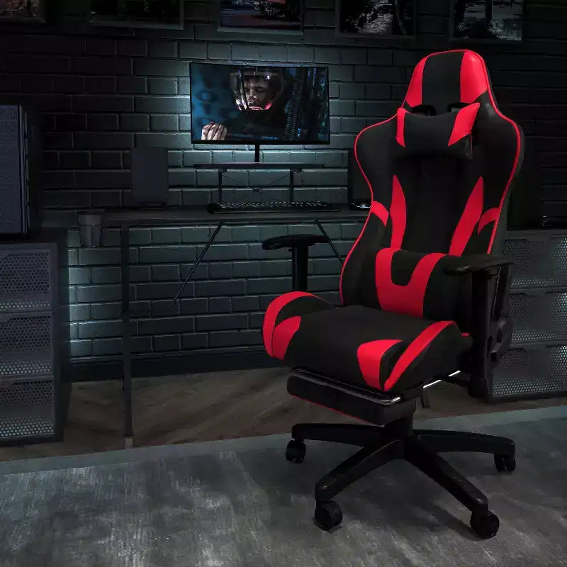 X30 Ergonomic Office Chair – Reclining Back & Slide-Out Footrest, Red LeatherSoft