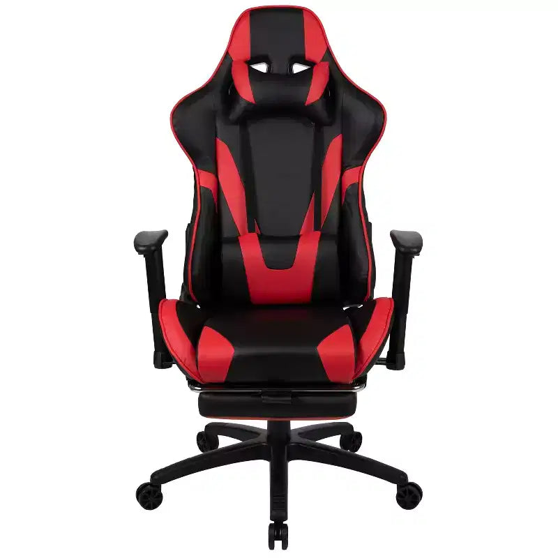 X30 Ergonomic Office Chair – Reclining Back & Slide-Out Footrest, Red LeatherSoft
