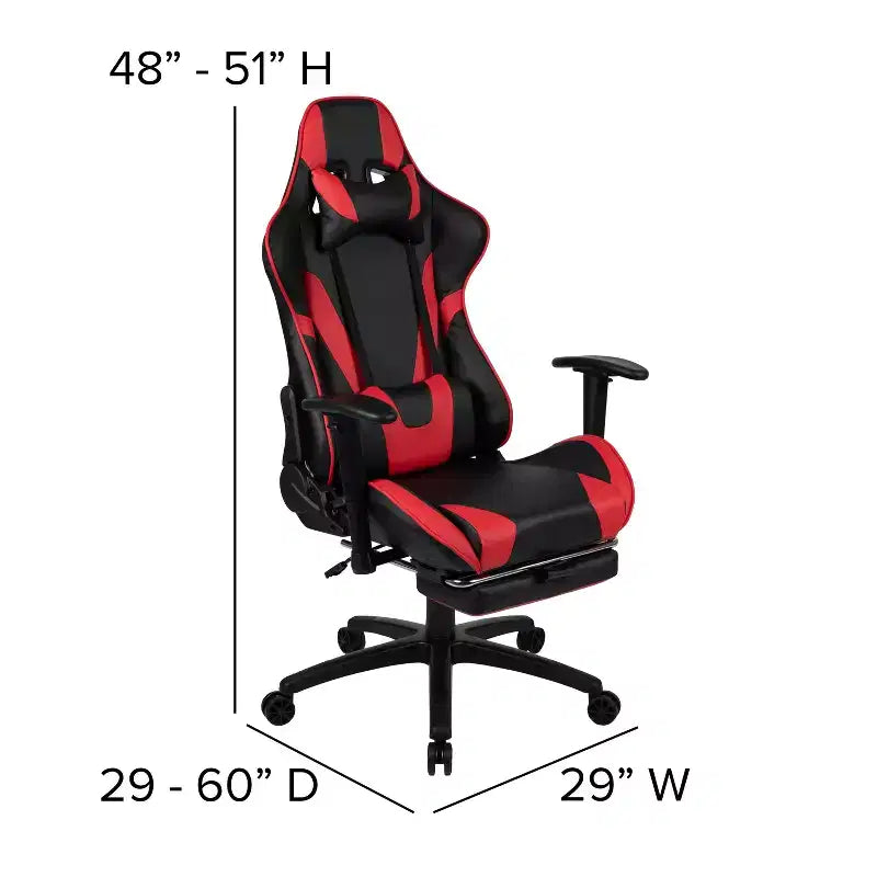 X30 Ergonomic Office Chair – Reclining Back & Slide-Out Footrest, Red LeatherSoft