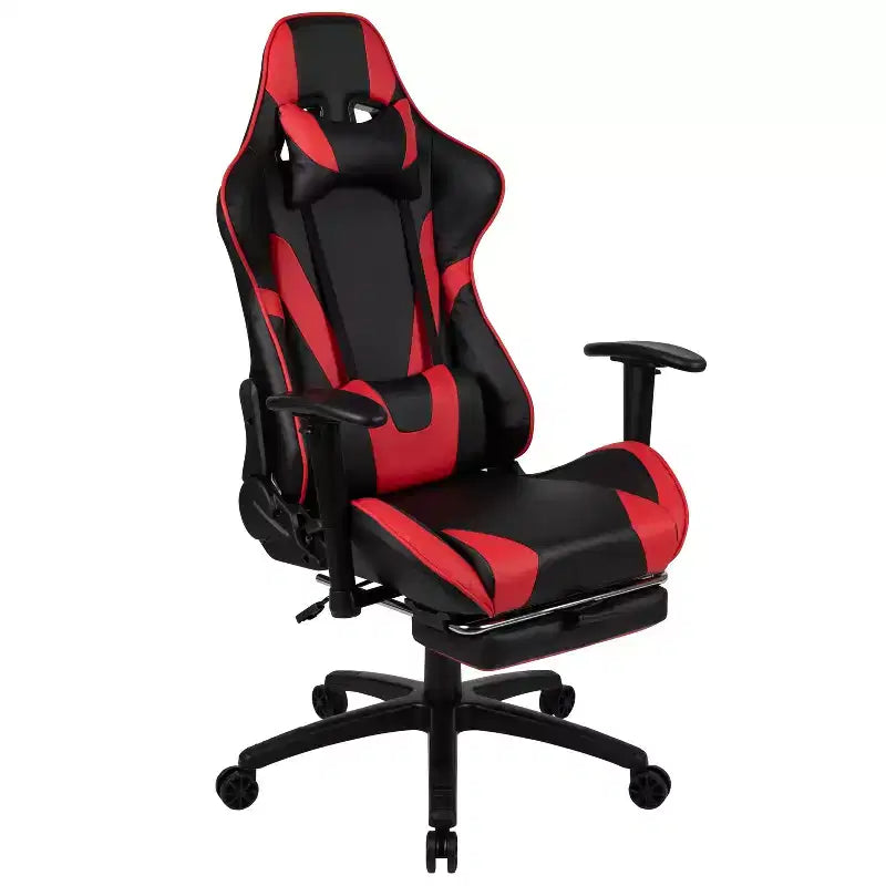 X30 Ergonomic Office Chair – Reclining Back & Slide-Out Footrest, Red LeatherSoft